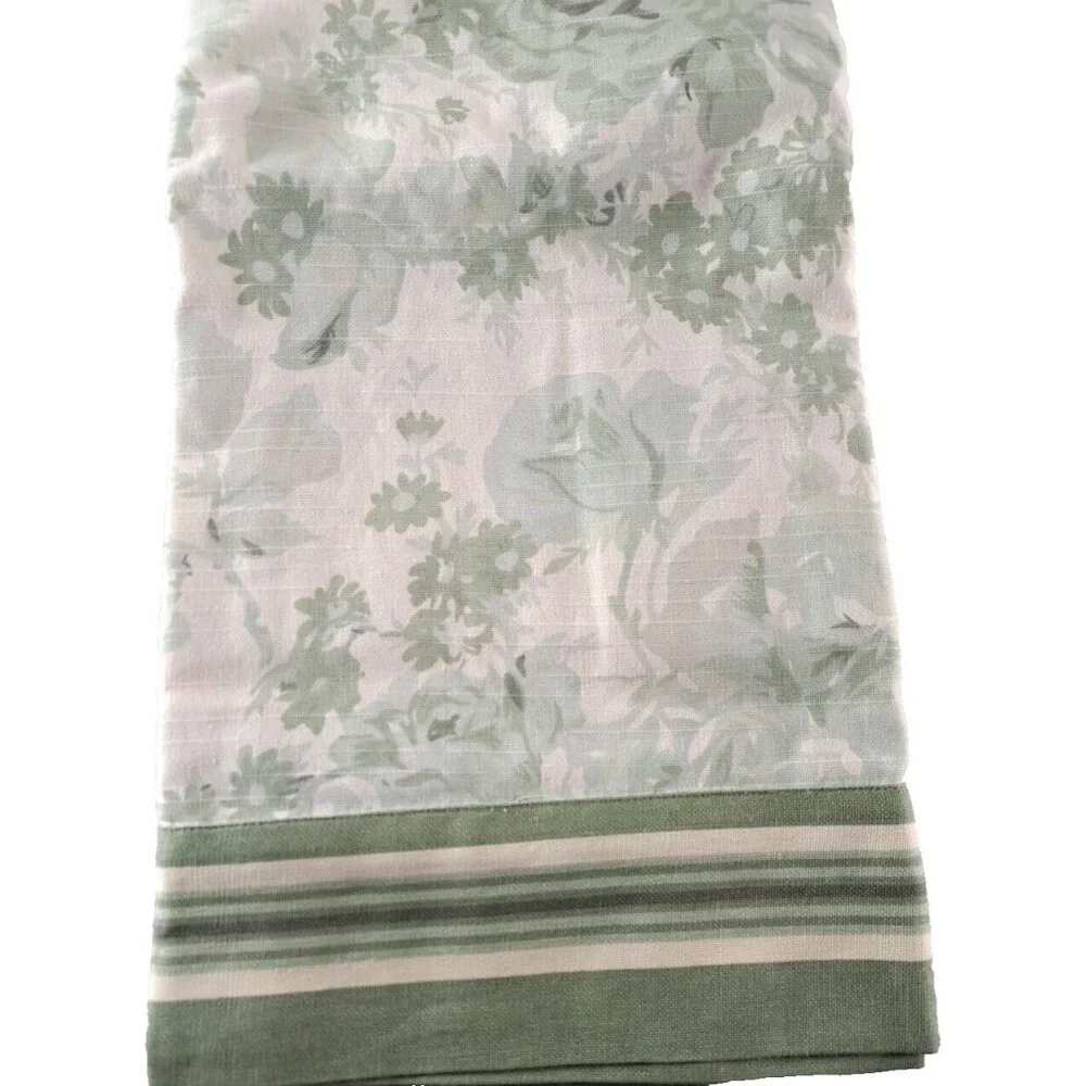 NEW JC Penney Home Valance Cottage Floral Sage Green Stripes Country 80x16